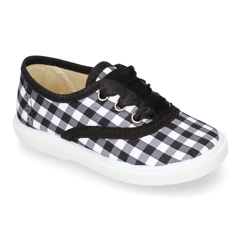 Bamba infantil en lona con cuadros vichy y lazo