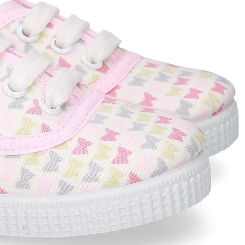 Bamba niña con cordones en lona con estampado MARIPOSAS.
