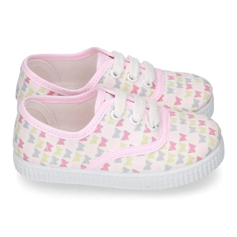 Bamba niña con cordones en lona con estampado MARIPOSAS.