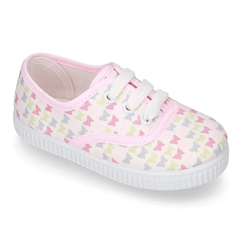 Bamba niña con cordones en lona con estampado MARIPOSAS.