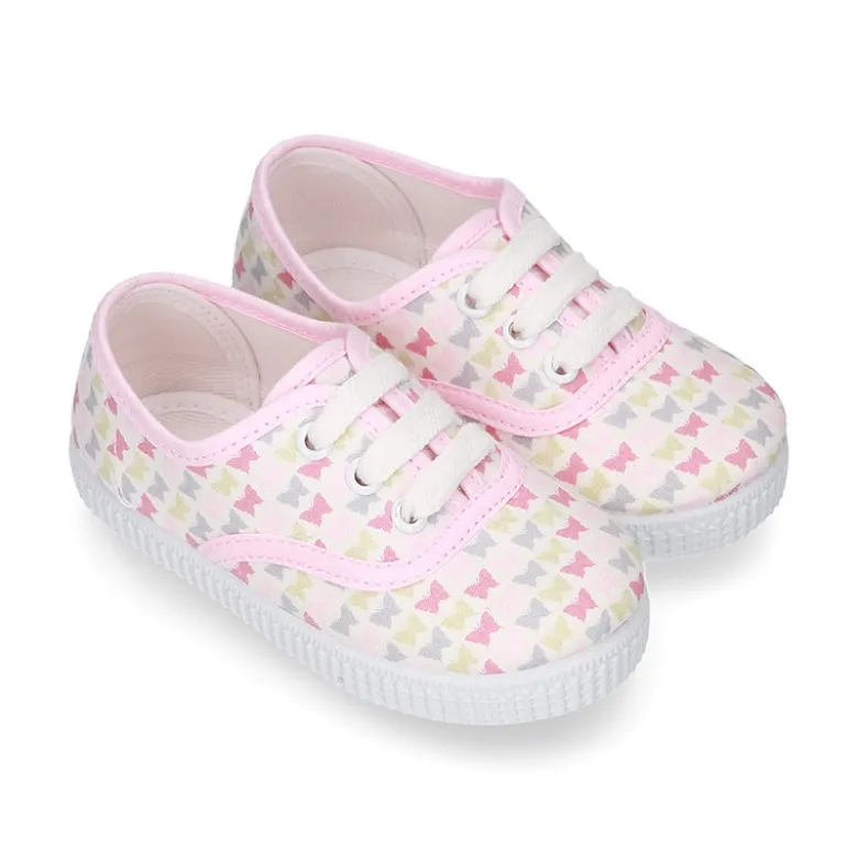 Bamba niña con cordones en lona con estampado MARIPOSAS.
