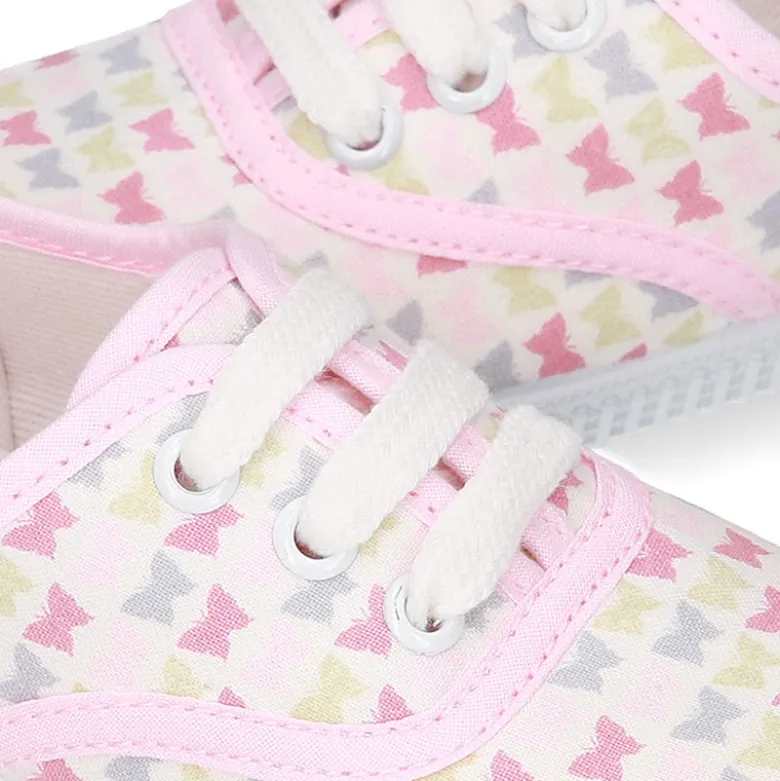 Bamba niña con cordones en lona con estampado MARIPOSAS.