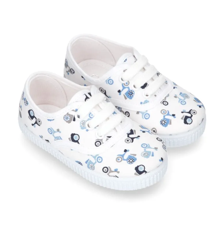 Bamba niño con cordones en lona con estampado MOTOS.