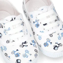 Bamba niño con cordones en lona con estampado MOTOS.