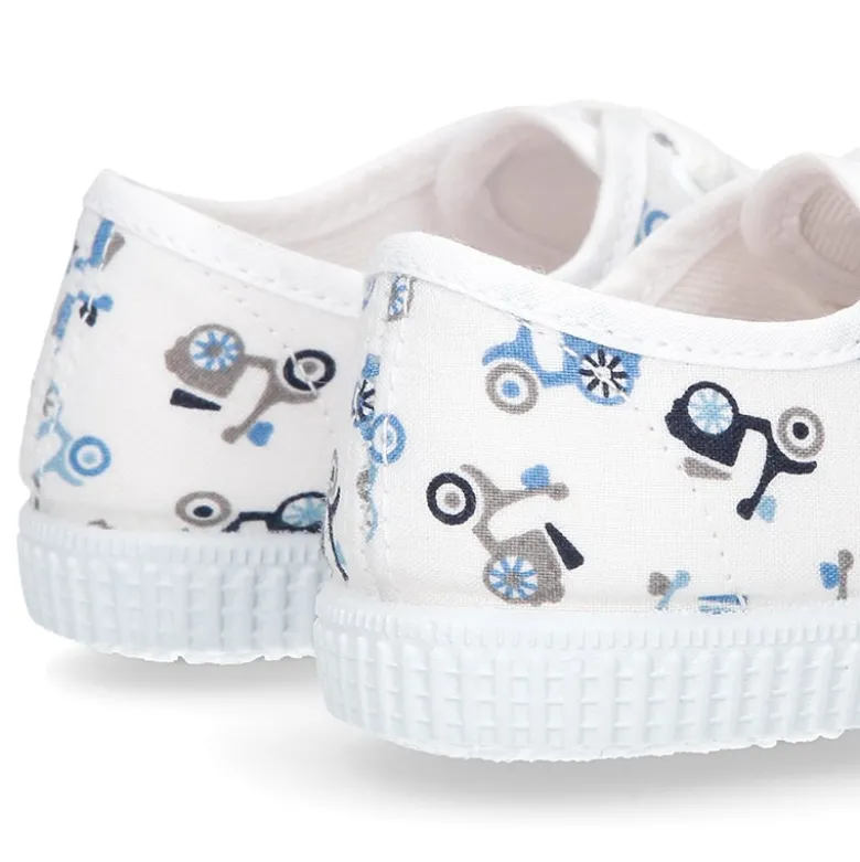 Bamba niño con cordones en lona con estampado MOTOS.