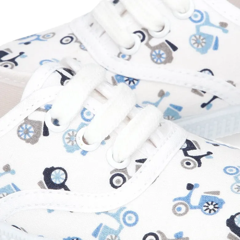 Bamba niño con cordones en lona con estampado MOTOS.