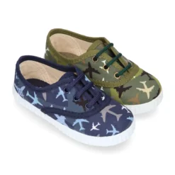 Bamba niño con cordones en lona con estampado AVIONES.