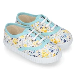Bamba niños cordones en lona algodón con FLORES.