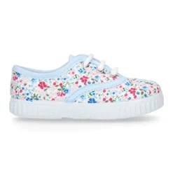 Bamba niños cordones en lona algodón con FLORES.