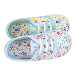 Bamba niños cordones en lona algodón con FLORES.