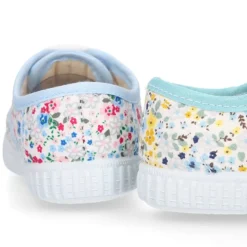 Bamba niños cordones en lona algodón con FLORES.