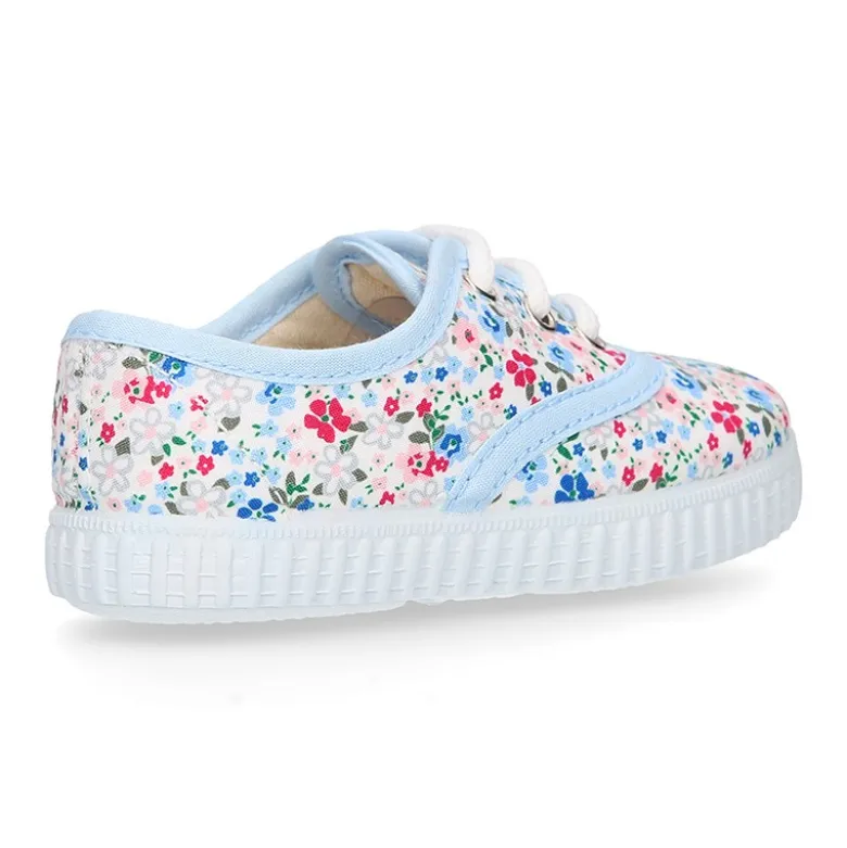 Bamba niños cordones en lona algodón con FLORES.