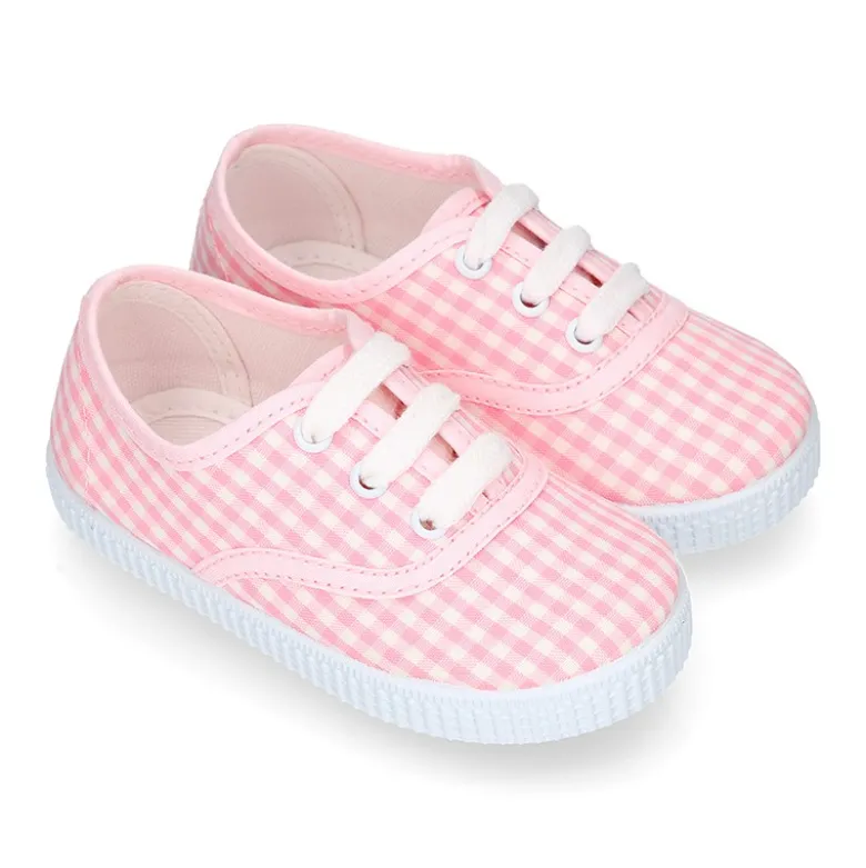 Bamba niños en lona VICHY con cordones.