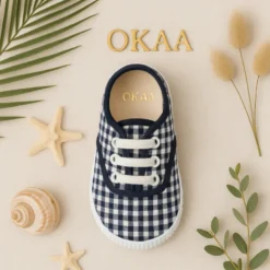 Bamba niños en lona VICHY con cordones.