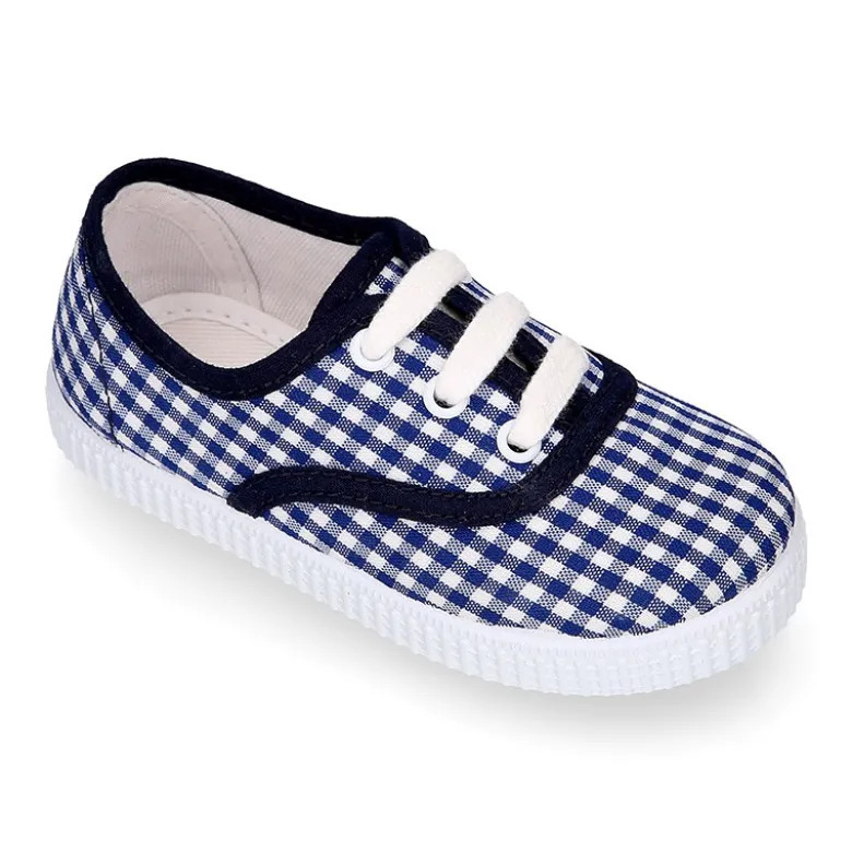 Bamba niños en lona VICHY con cordones.
