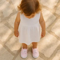Bamba niños en lona VICHY con cordones.