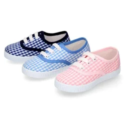 Bamba niños en lona VICHY con cordones.