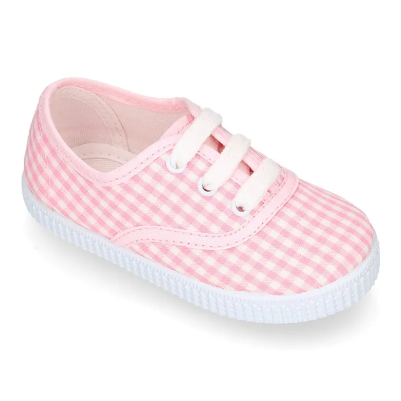 Bamba niños en lona VICHY con cordones.