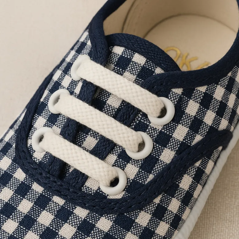 Bamba niños en lona VICHY con cordones.