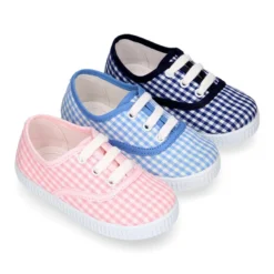 Bamba niños en lona VICHY con cordones.