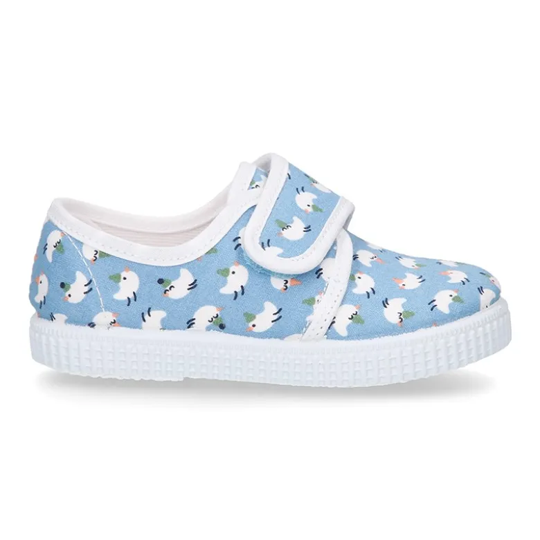 Bamba sin cordones en lona con estampado POLLITOS.