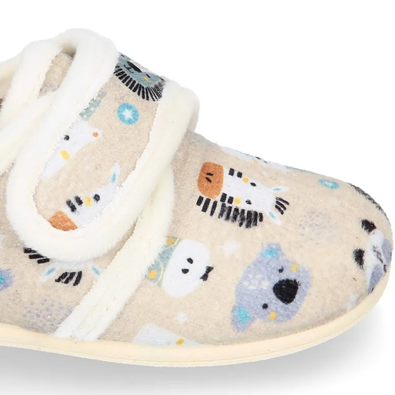 Blucher casa niños sin cordones en lana con ANIMALES.