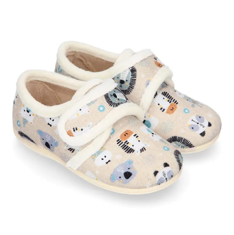 Blucher casa niños sin cordones en lana con ANIMALES.