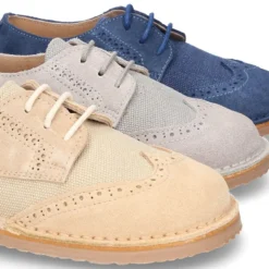 Blucher niño ceremonia combinado lona con serraje.