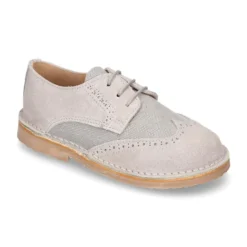 Blucher niño ceremonia combinado lona con serraje.