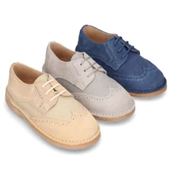 Blucher niño ceremonia combinado lona con serraje.
