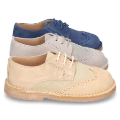 Blucher niño ceremonia combinado lona con serraje.