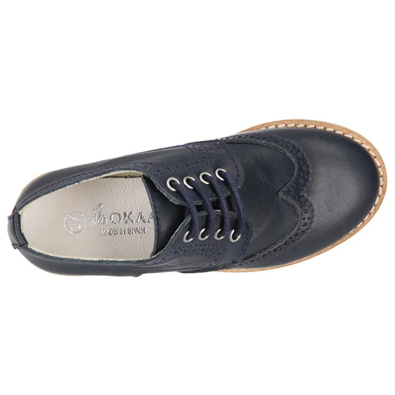 Blucher niño ceremonia con cordones en piel napa marino.