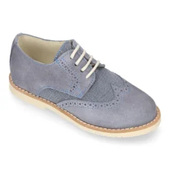Blucher niño ceremonia con cordones en piel serraje con lino.