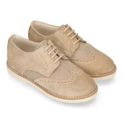 Blucher niño ceremonia con cordones en piel serraje con lino.