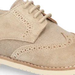 Blucher niño ceremonia con cordones en piel serraje con lino.