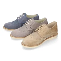 Blucher niño ceremonia con cordones en piel serraje con lino.