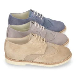 Blucher niño ceremonia con cordones en piel serraje con lino.