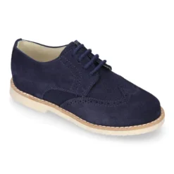 Blucher niño ceremonia con cordones en piel serraje con lino marino.