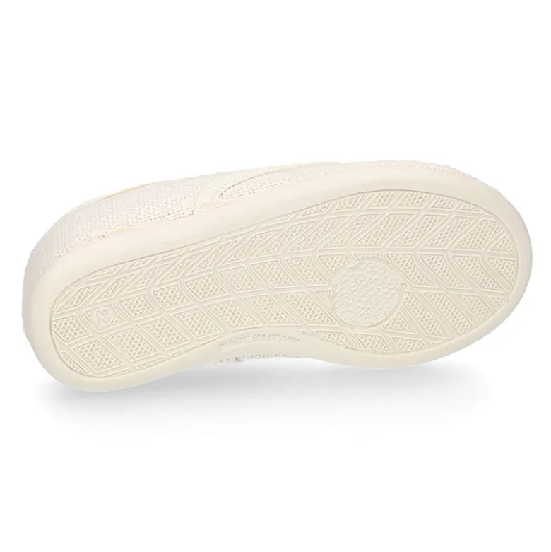 Blucher niño ceremonia en lona lino en color beige.