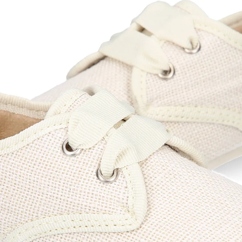 Blucher niño ceremonia en lona lino en color beige.