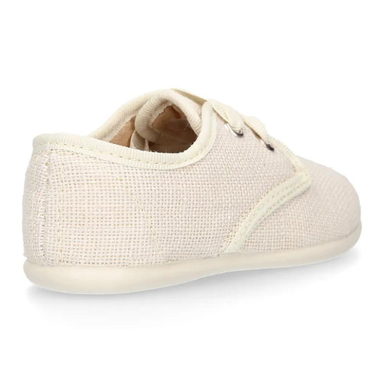 Blucher niño ceremonia en lona lino en color beige.