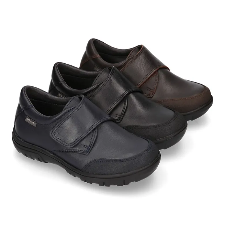 Blucher niño colegial con cierre adherente y puntera reforzada en piel PREMIUM.