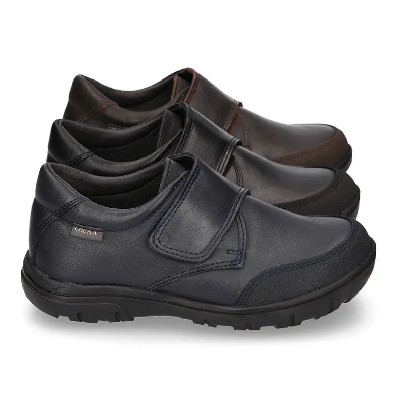 Blucher niño colegial con cierre adherente y puntera reforzada en piel PREMIUM.