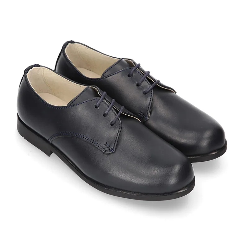 Blucher niño colegial en piel napa azul marino.