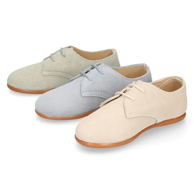 Blucher Niños ceremonia en piel serraje en colores pastel.