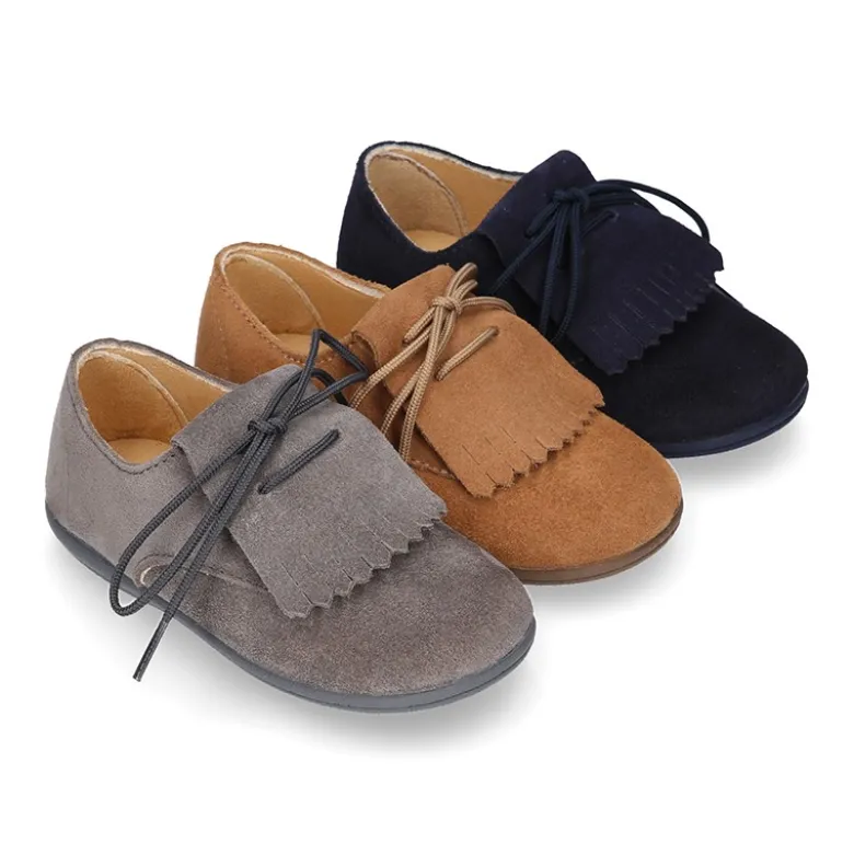 Blucher Niños con cordones y FLECOS en piel Serraje.