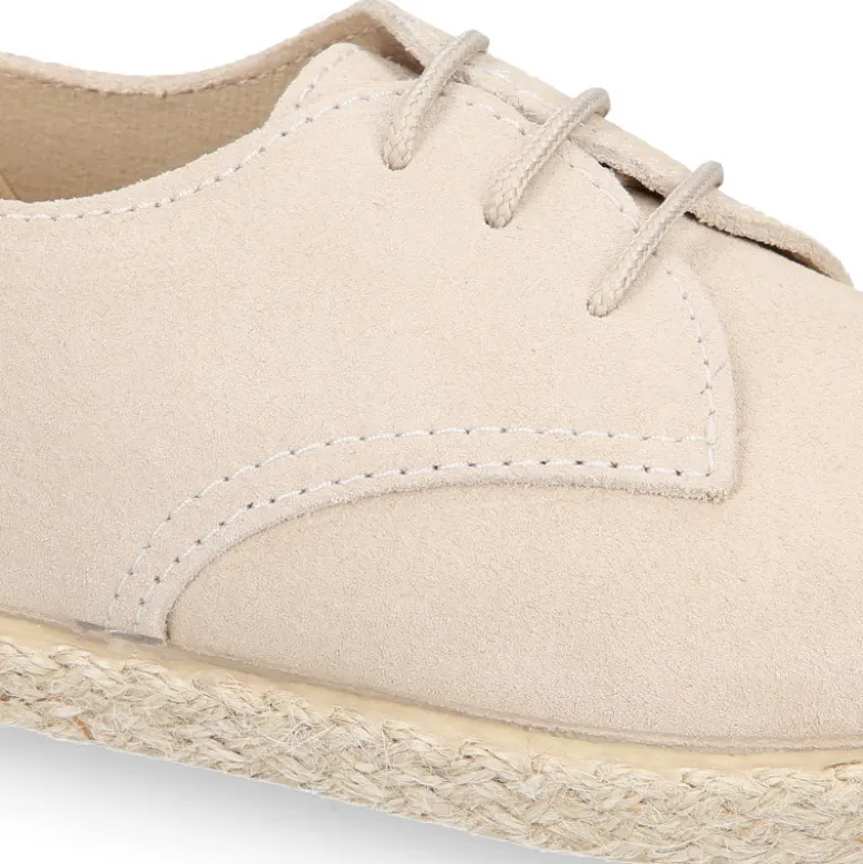 Blucher niños tipo alpargata con cordones en piel serraje.