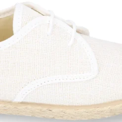 Blucher niños tipo alpargata con cordones en lino blanco.