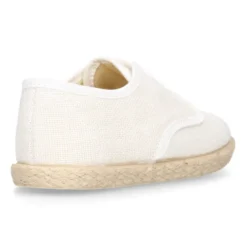 Blucher niños tipo alpargata con cordones en lino blanco.