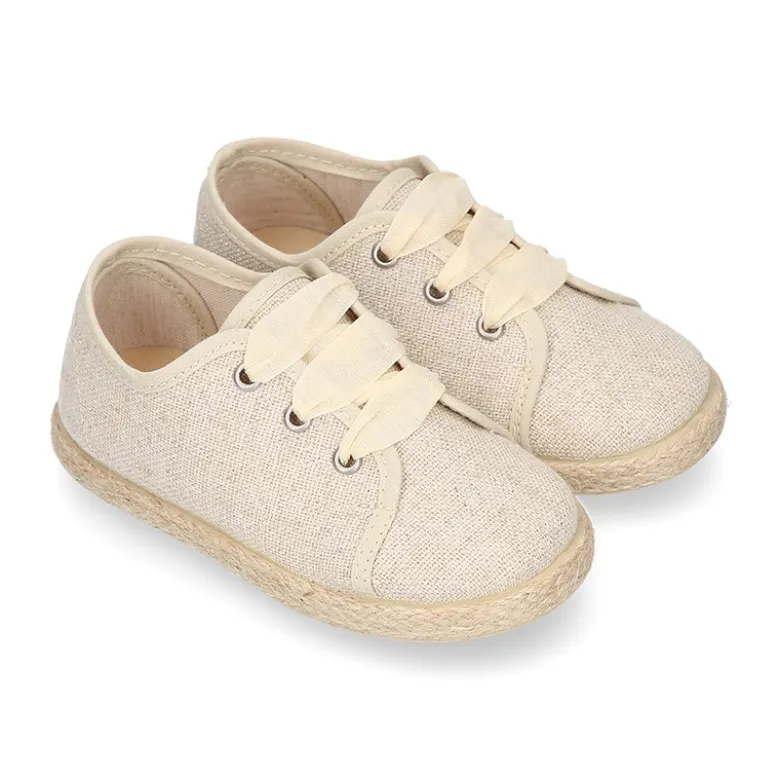 Blucher niños tipo Alpargata en LINO METALIZADO con lazo.